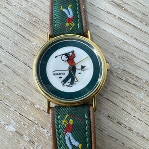 Quartz Golf Player Round Gold Tone Analog Watch Mens Vintage Novelty Grandpacore